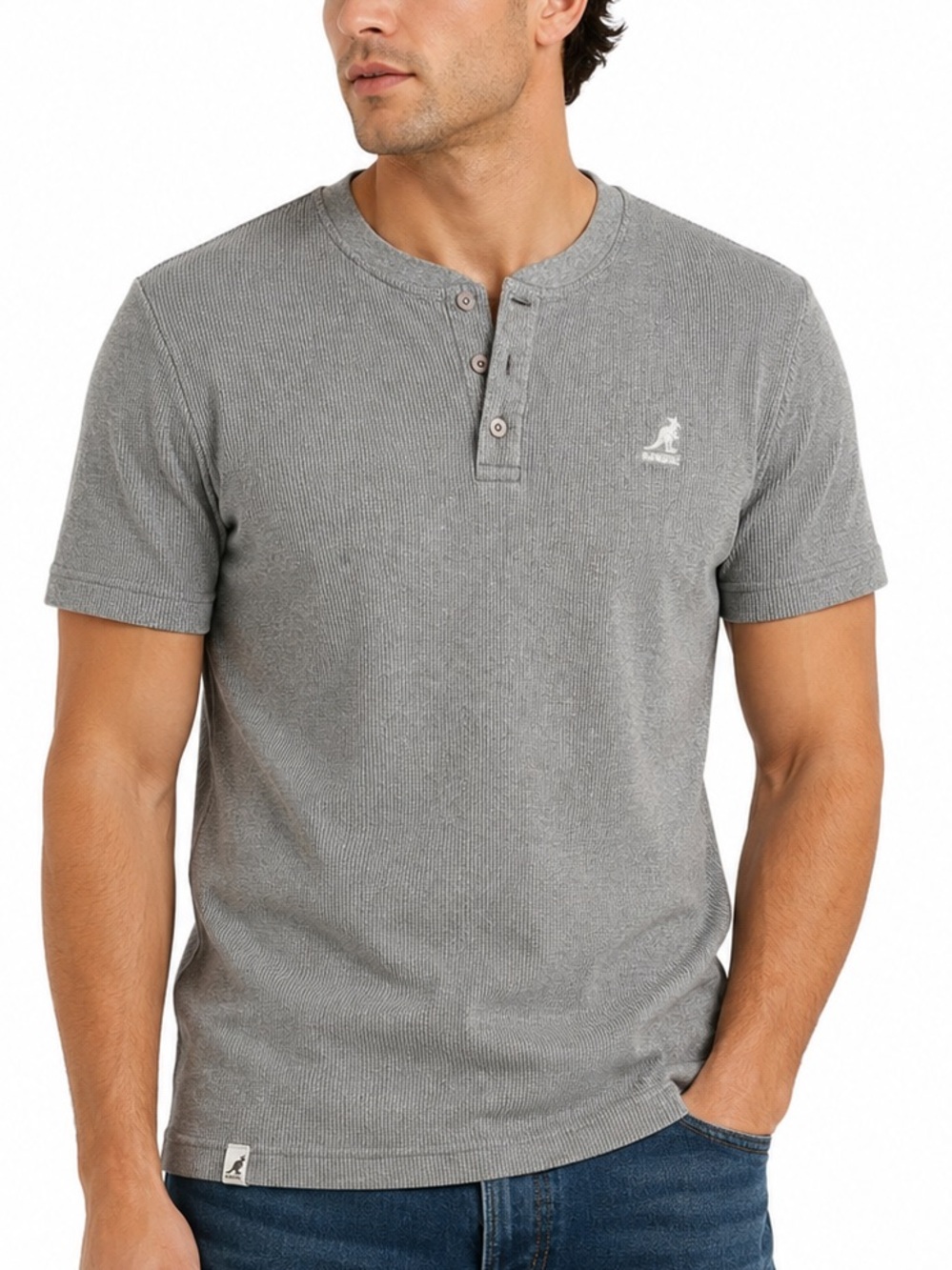 Kangol Men's Heather Gray Short-Sleeve Henley Tee